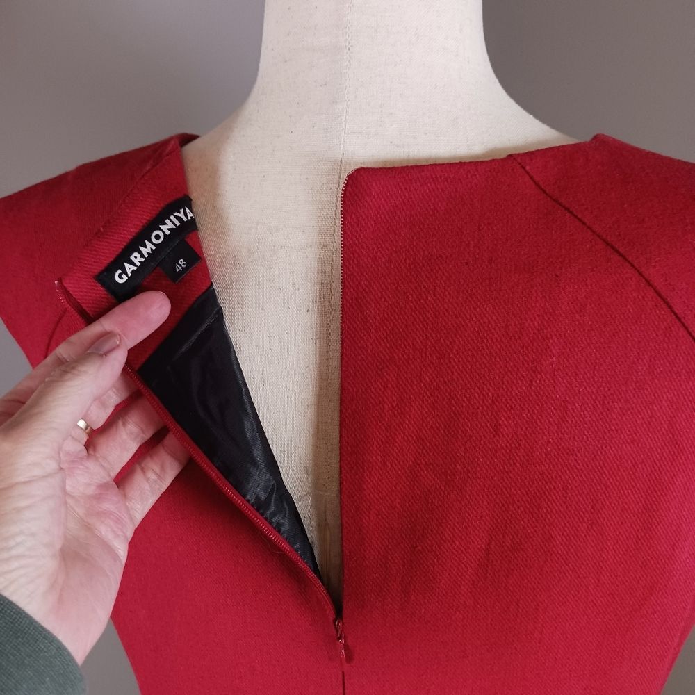 European Linen & Cotton Tailored Shift Dress Sleeveless Knee Length Red Size 10 - Picture 3 of 10